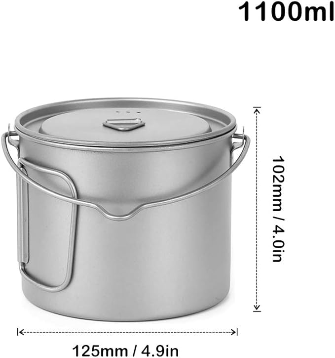 Lixada 1100ml/2800ml Titanium Pot Ultralight Portable Hanging Pot with Lid and Foldable Handle