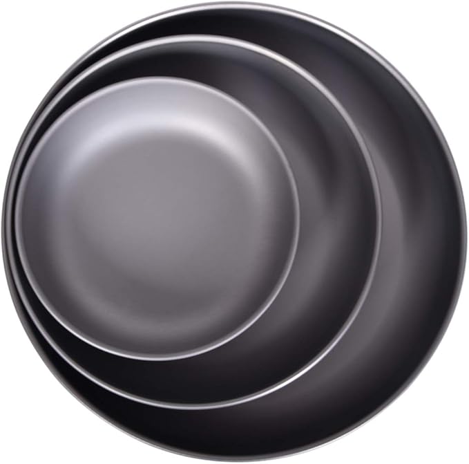 iBasingo 3 Pieces Titanium Plates Set Camping Metal Durable Cooking Pan Dishes Plates Saucer