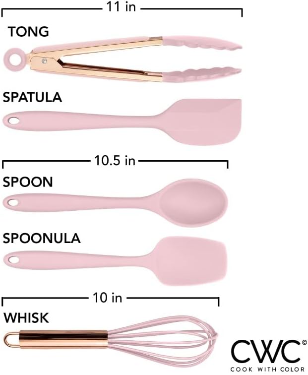 COOK WITH COLOR Silicone Cooking Utensils, Kitchen Utensil Set, Easy to Clean Silicone Kitchen