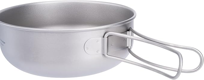 iBasingo 3-Piece Set Titanium Pot Set Camping Cooking Pan with Folding-Handle Outdoor Camp Cookware