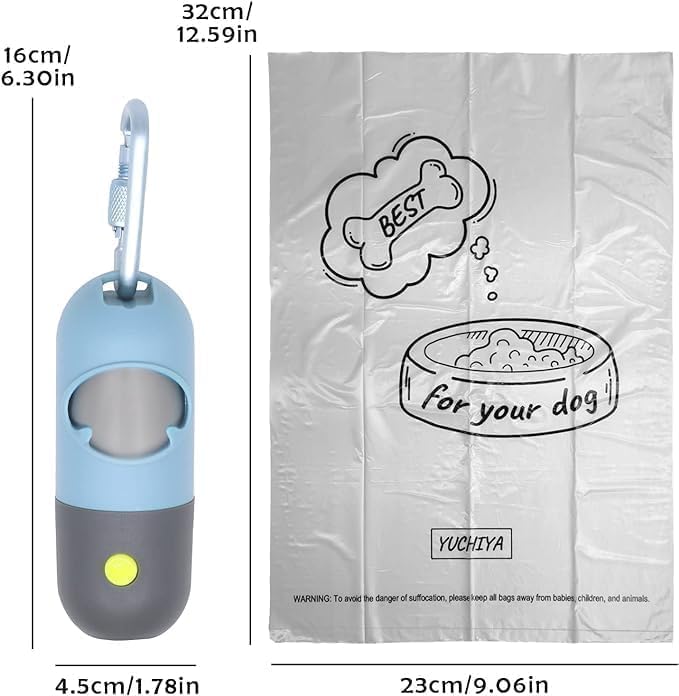 Dog Poop Bags Holder with LED Flashlight|Pet Waste Bags Dispenser for Leash|Doggie Potty Bags