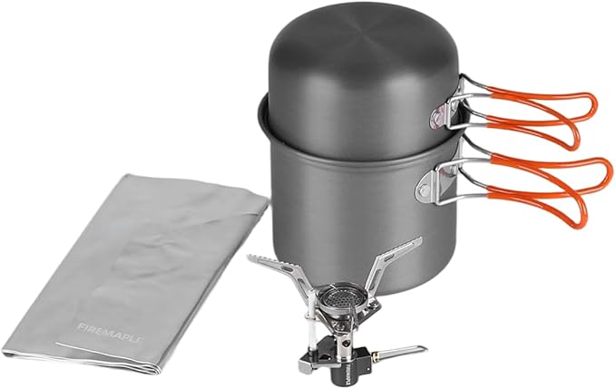 Fire-Maple FMC-207 Compact Cooking Set - 600ml Aluminum Pot with Lid, 2100W Mini Gas Stove &