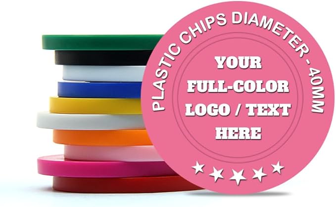500 Custom Poker Chips Plastic Tokens,40mm/1.57in Diameter,Imprint Full-Color with Your Logo,Text