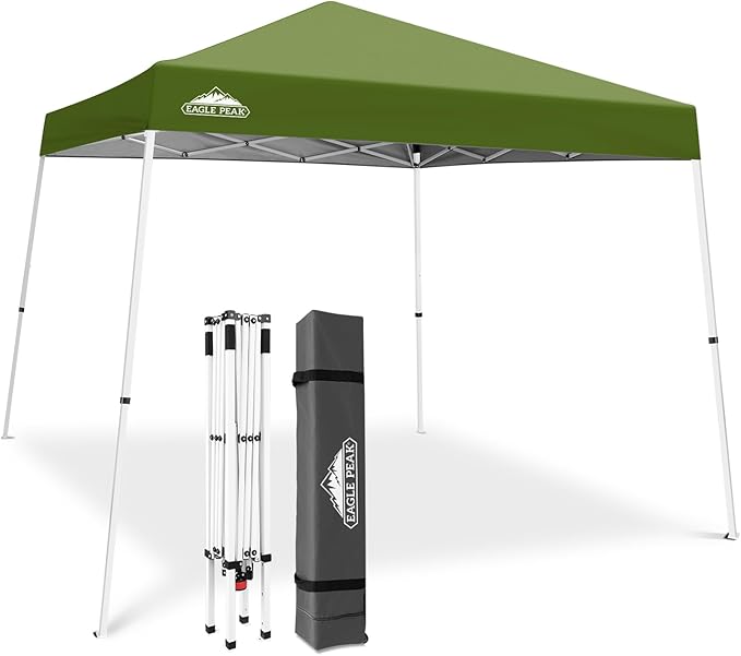 EAGLE PEAK 10x10 Slant Leg Pop-up Canopy Tent Easy One Person Setup Instant Outdoor Beach Canopy