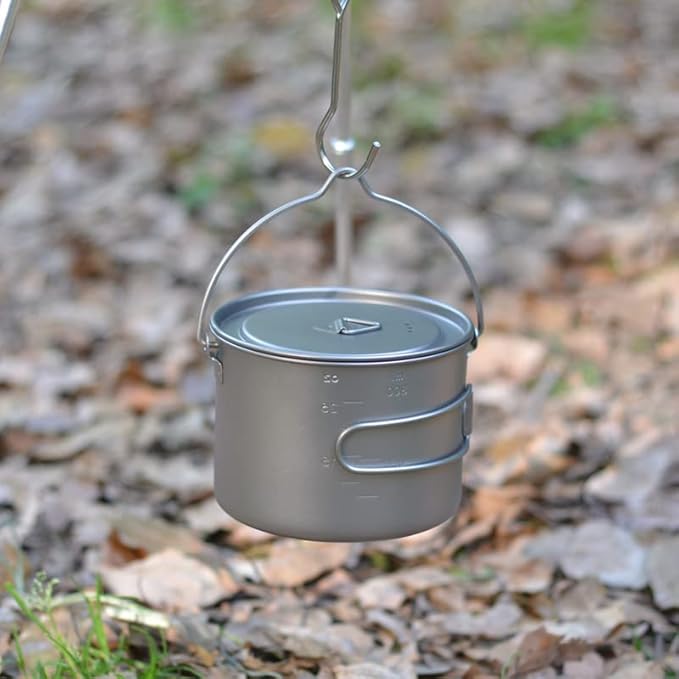 1100ml Titanium Camping Pot with Lid & Bail Handle, Lightweight Backpacking Cookware for Outdoor