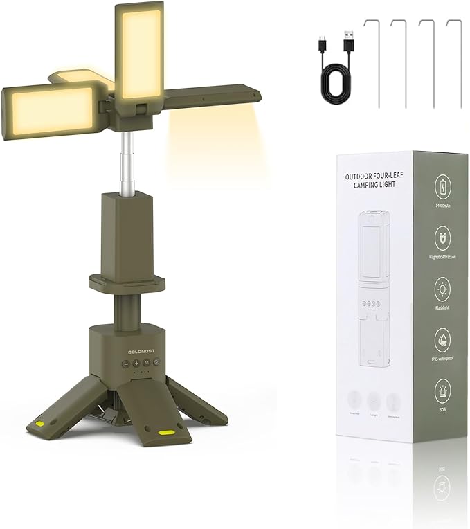 Wireless Magnetic Camping Light with Telescoping Pole (285-1100mm) - 3 Mode Dimmable LED, 14000mAh