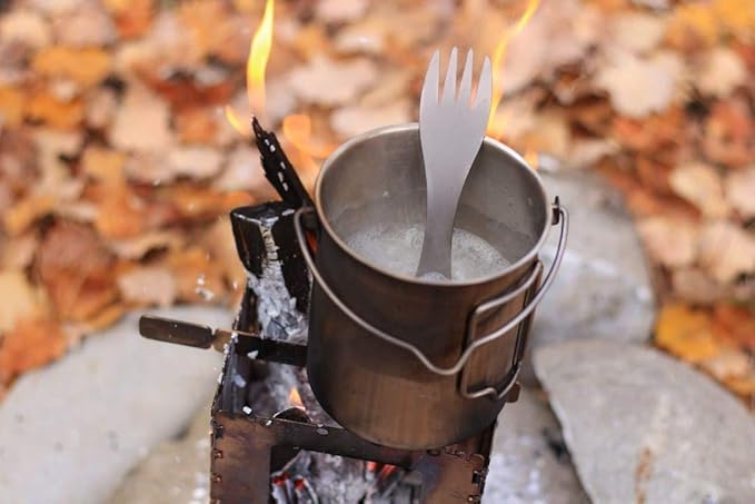 2 in 1 Titanium Spoon and Fork Combo Backpacking Utensils Lightweight Eco-Friendly Spork for