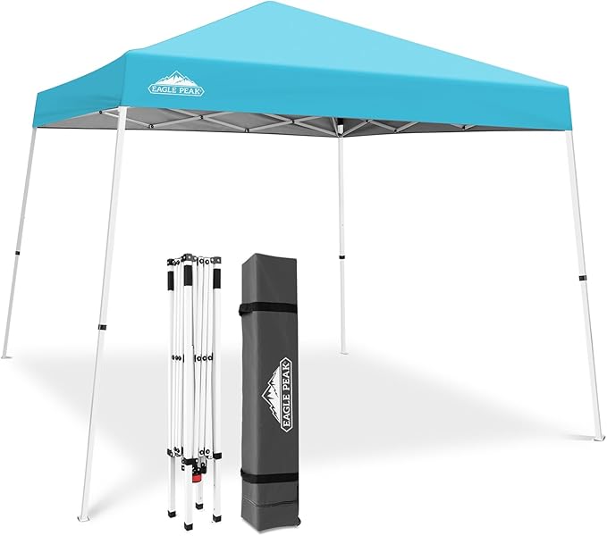 EAGLE PEAK 10x10 Slant Leg Pop-up Canopy Tent Easy One Person Setup Instant Outdoor Beach Canopy