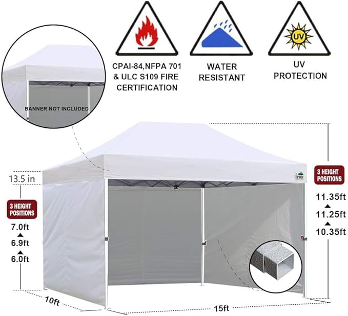Eurmax USA 10'x15' Pop-up Canopy Tent Commercial Instant Canopies with 4 Removable Zipper End Side