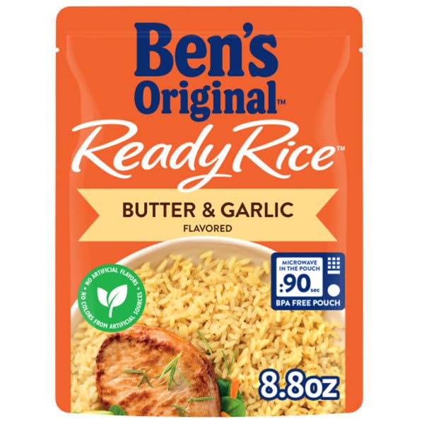 BEN'S ORIGINAL Ready Rice Butter and Garlic Flavored Rice, Easy Dinner Side, 8.8 oz Pouch (Pack of
