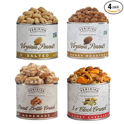 FERIDIES Peanut Sampler Gift Set with Salted Virginia Peanuts, Brittle, Honey Roasted, and 5