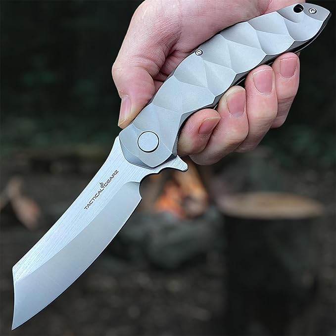 TACTICAL GEARZ Custom Titanium Pocket Folding Knife, Solid Tc4 Titanium Handle, CPM-D2 Steel DAO