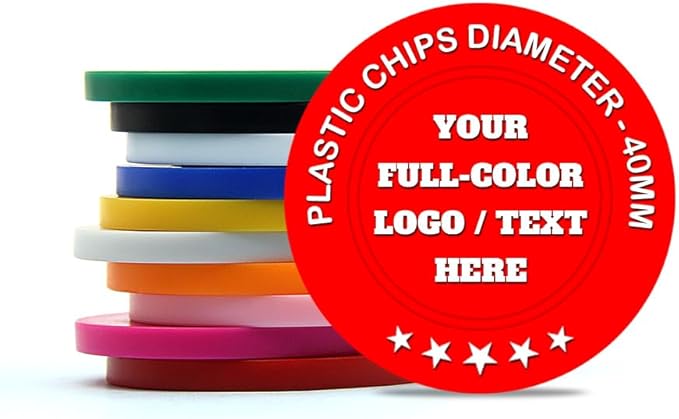 500 Custom Poker Chips Plastic Tokens,40mm/1.57in Diameter,Imprint Full-Color with Your Logo,Text