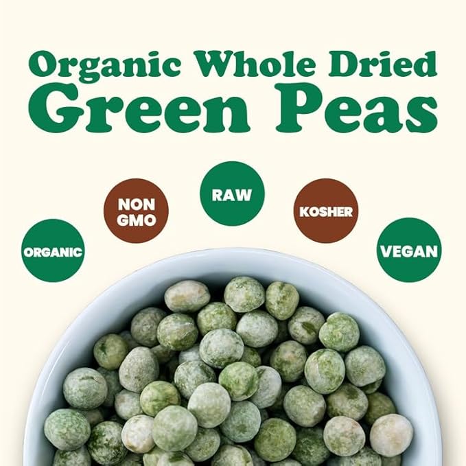 Food to Live - Organic Whole Dried Green Peas, 2.5 Pounds Non-GMO, Green Vatana, Sproutable, Vegan