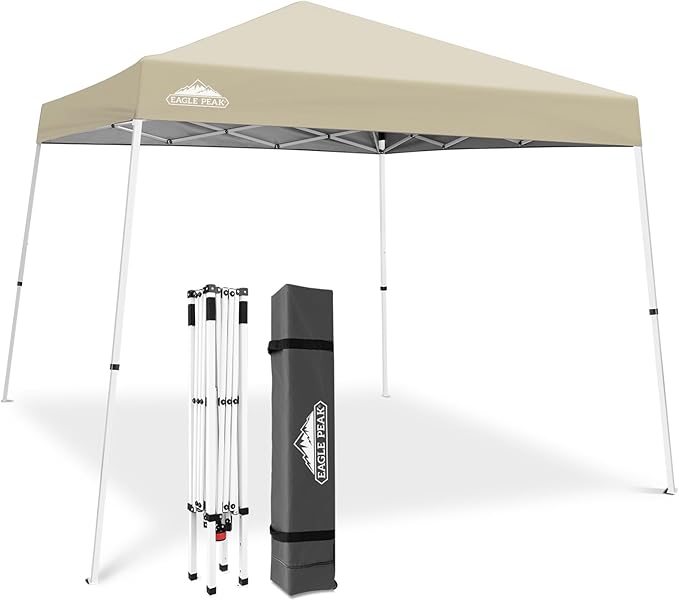 EAGLE PEAK 10x10 Slant Leg Pop-up Canopy Tent Easy One Person Setup Instant Outdoor Beach Canopy