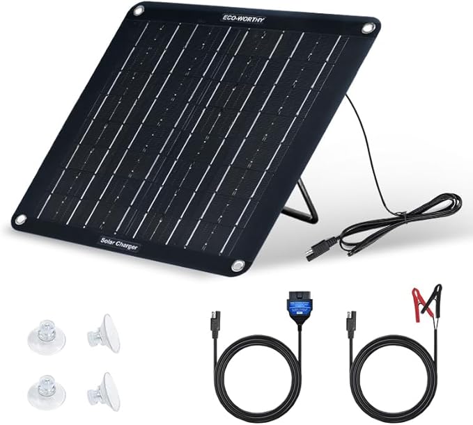 ECO-WORTHY 10W Upgraded Solar Car Battery Charger Maintainer 12V Waterproof Quick-Stand Support