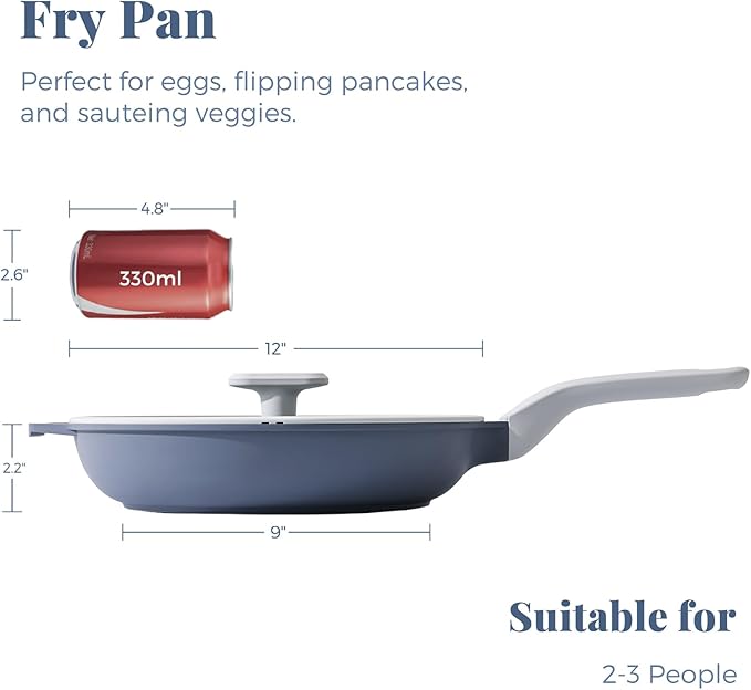 PRICUSIS Nonstick Ceramic Frying Pan with Lid, Non Toxic Skillet, Healthy Egg & Omelet & Chef's