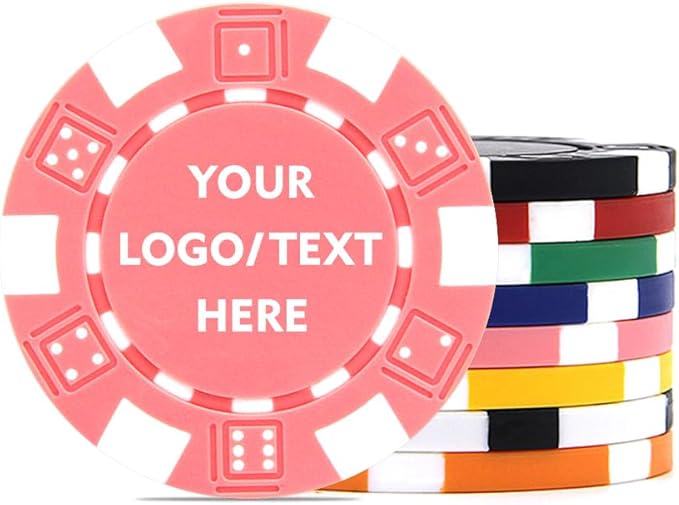 100 Custom Dice Striped Poker Chips, Print Your Text, Logo or Design, Casino Sized Chips for Texas
