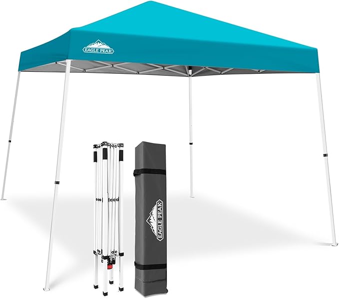 EAGLE PEAK 10x10 Slant Leg Pop-up Canopy Tent Easy One Person Setup Instant Outdoor Beach Canopy