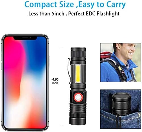 Hoxida Rechargeable Flashlight(Battery Included), Magnetic LED Flashlight with COB sidelight, 1200