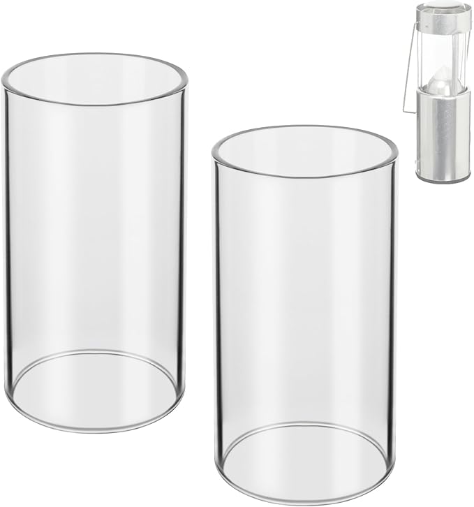 2-Pack Compatible Replacement Glass Chimney for UCO Candle Lantern, Durable & Heat-Resistant Glass