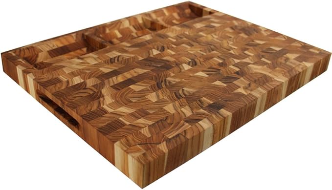 EcoDecors FSC Certified Solid Teak Wood Cutting Board 24x18, Large End Grain Butcher Block with
