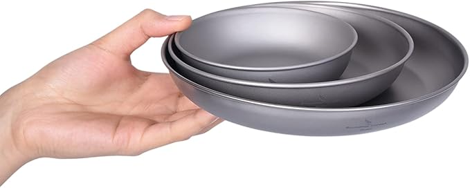 iBasingo Titanium Pan Dish Plate with Carry Mesh Bag Ultralight for Outdoor Camping Tableware