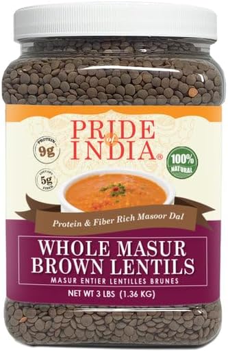 Pride Of India - PACK of 6 - Indian Whole Brown Crimson Masur Lentils - Protein & Fiber Rich Masoor