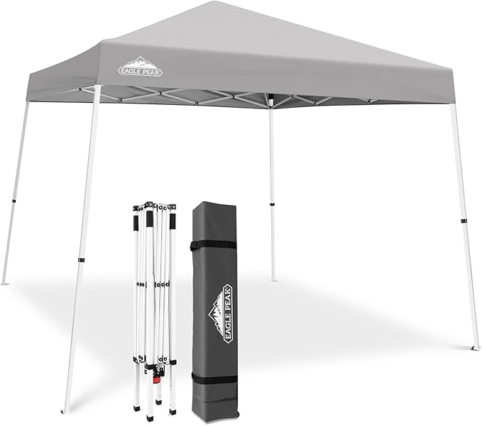 EAGLE PEAK 10x10 Slant Leg Pop-up Canopy Tent Easy One Person Setup Instant Outdoor Beach Canopy
