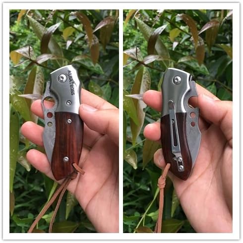 ALBATROSS Premium Damascus Steel Folding Pocket Knife with Liner Lock - EDC Knife with Sandalwood