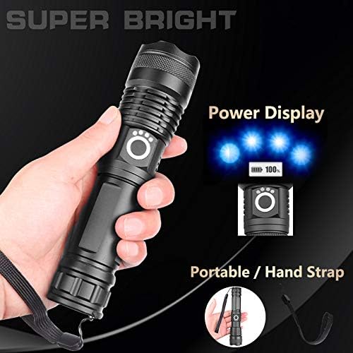 LED Flashlights, 10000 Lumen Super Bright Tactical Flashlight, Rechargeable Flash Light, 5 Modes