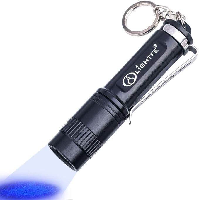 LIGHTFE Black Light 365nm UV Flashlight UV101D with High Power UV LED Source Keychain Light Powered