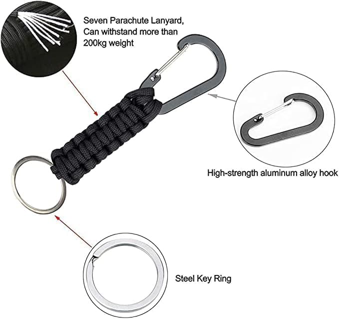 BRAVESHINE Paracord Keychain Carabiner Clip, D Ring Lanyard Hanger Stroller Hook for Water Bottle