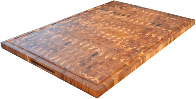 EcoDecors FSC Certified Solid Teak Cutting Board 40x28, XL Reversible End Grain Butcher Block for