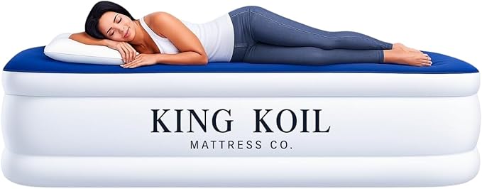 King Koil Premium California King Size Air Mattress with Built-in Pillow & Patented High-Speed