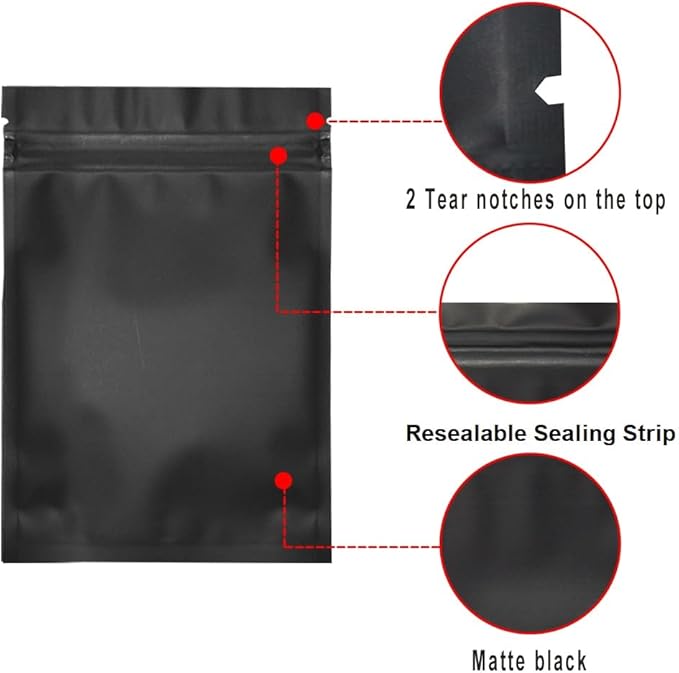 200 Pack Mylar Bags 4 x 6 Inch Resealable Smell Proof Bags Foil Pouch Bag Flat Bag Matte Black