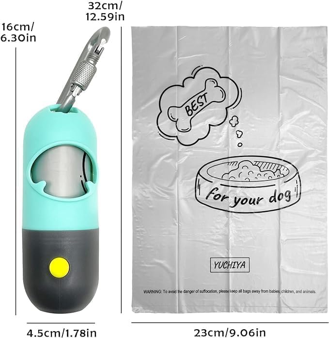 Dog Poop Bags Holder with LED Flashlight|Pet Waste Bags Dispenser for Leash|Doggie Potty Bags