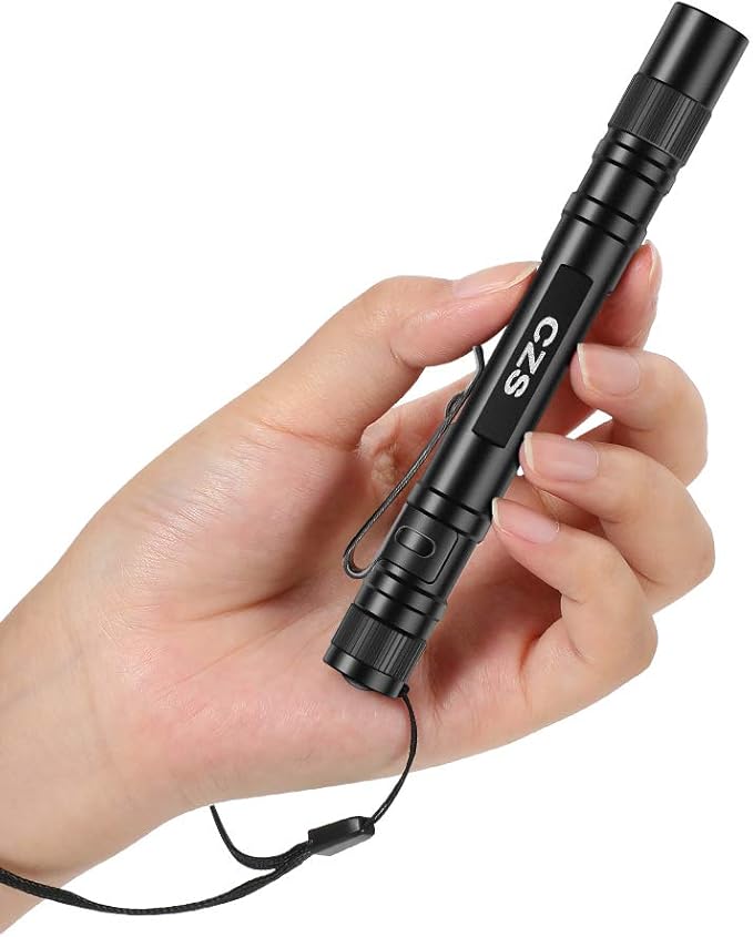 CZS LED Flashlight Penlight 1000 Lumens Battery-Powered Handheld Pen Light Pocket Torch Powered by