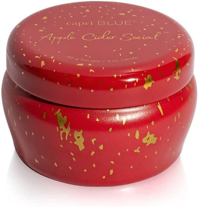 Capri Blue Glimmer Mini Tin - Apple Scented Candle with Mini Candle Holder - Soy Wax Blend - Capri