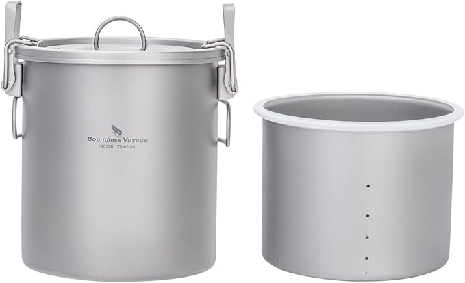 Boundless Voyage Titanium Rice Cooker Camping Cooking Pot Ultralight Camping Cookware Set for