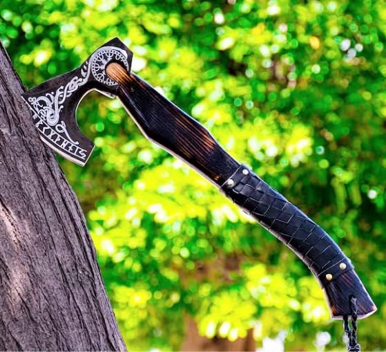 SHINY CRAFTS-Axes Handmade Viking Axe Hatchet Norse Battle Axe-Valhalla Runic Axe, Carbon Steel