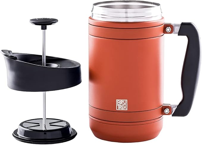 BruTrek BaseCamp Coffee Press - Double Wall Insulated Stainless Steel - Bru-Stop Technology, No