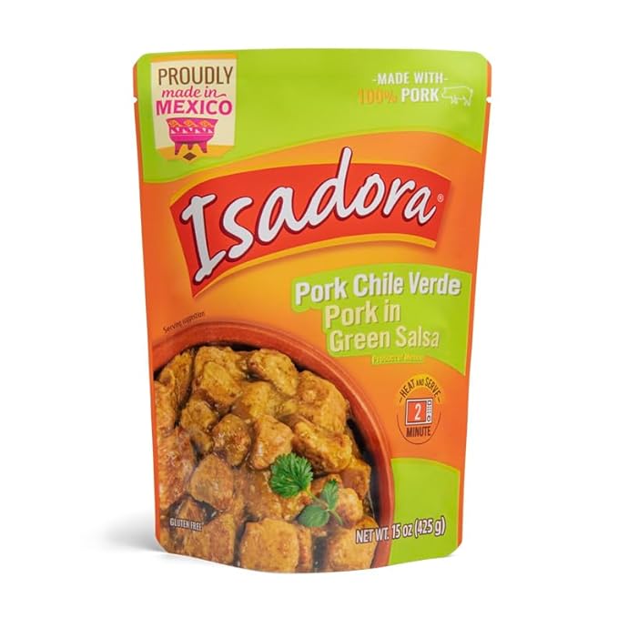 Isadora Fully Cooked Pork Chile Verde 15 oz, Ready-to-eat, Pork in Green Salsa, Medium Heat, Shelf