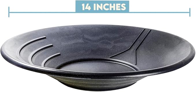 SE 14 Inch Gold Panning Pan - Three Riffles for Easier Mining and Prospecting, Black, 4 Pack