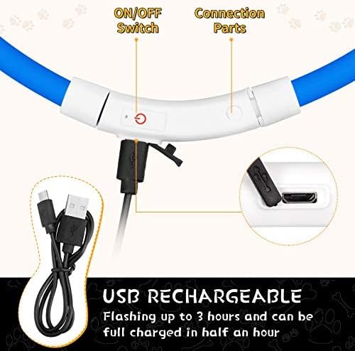 Weewooday 3 Pcs Dog Collar LED USB Rechargeable Lights Dog Necklace Collars Doggy Lights for Night