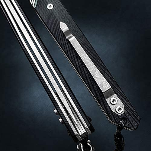 Folding Knife with Clip, 14C28N Steel Tanto Blade, Non-slip Titanium Alloy Handle Lightweight EDC