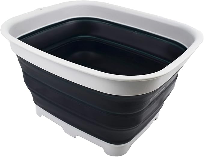 SAMMART 15L (3.9 Gallon) Collapsible Dishpan with Draining Plug - Foldable Washing Basin - Portable