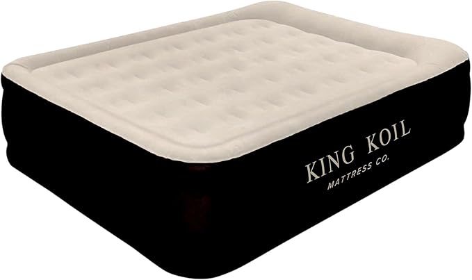 King Koil Luxury Air Mattress Queen with Built in Pump, Integrated Premium Pillow Inflatable Airbed