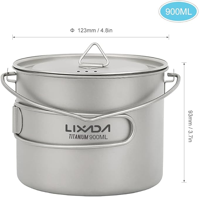 Titanium Pot, 750ml/900ml/1100ml Ultralight Titanium Pot Water Mug Cup with Lid and Foldable Handle