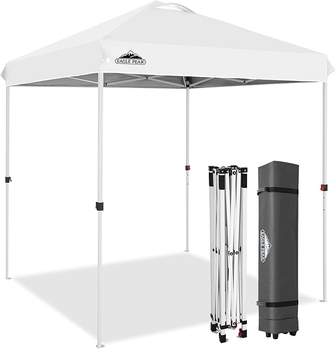EAGLE PEAK Pop Up Canopy Tent with Wheeled Carry Bag, 8 Stakes, 4 Ropes, Easy Set Up Tent Canopy